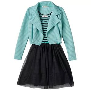 Knitworks Striped Skater Dress & Moto Jacket Set